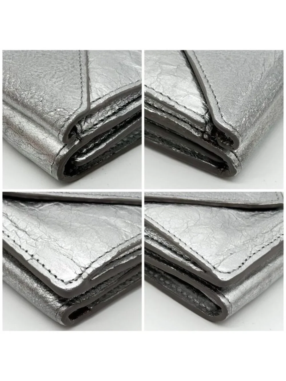Balenciaga Paper Mini Silver Trifold Compact Wallet